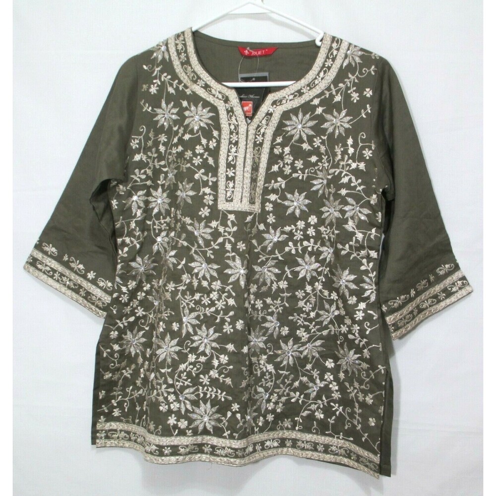 Juliet India Bronze Embellished Tunic Top Kurti Size XS-S NEW w TAGS